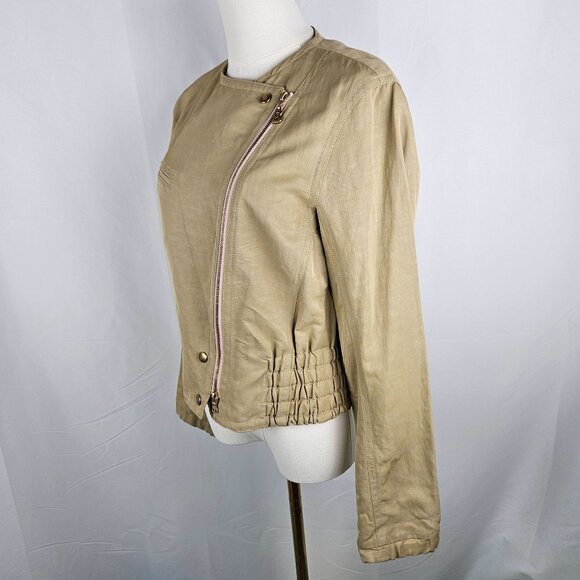 Sonia Bogner Beige Asymmetrical Zip Moto Jacket US 8 Medium EUC! - Picture 3 of 12